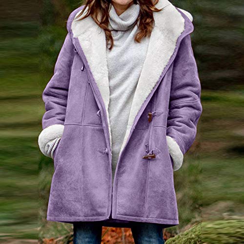 VEMOW Capucha con Botones y Abrigo Largo de Invierno Mujer Abrigos Chaqueta para Mujer Rebajas Talla Grande Abrigo de Manga Larga Vintage Cremallera con Bolsillos Más Fleece Gruesos (A Morado, 5XL)