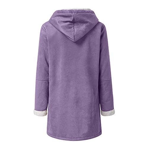 VEMOW Capucha con Botones y Abrigo Largo de Invierno Mujer Abrigos Chaqueta para Mujer Rebajas Talla Grande Abrigo de Manga Larga Vintage Cremallera con Bolsillos Más Fleece Gruesos (A Morado, 5XL)