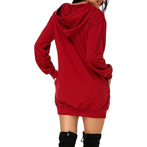 VEMOW Mujer Sudadera con Capucha Talla Grande Sudadera Vestido Manga Larga, San Valentín Casual Fiesta Informal Primavera Otoño Suelta Túnica Corazón de Amor Estampado Jersey Hoodie(G Rojo,3XL)