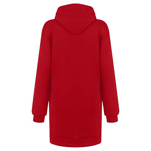 VEMOW Mujer Sudadera con Capucha Talla Grande Sudadera Vestido Manga Larga, San Valentín Casual Fiesta Informal Primavera Otoño Suelta Túnica Corazón de Amor Estampado Jersey Hoodie(G Rojo,3XL)