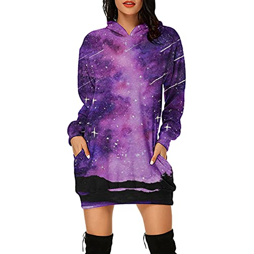 VEMOW Mujer Sudadera con Capucha Talla Grande Sudadera Vestido Manga Larga, San Valentín Casual Fiesta Primavera Otoño Suelta Túnica Corazón de Amor Estampado Jersey Hoodie(M02 Morado oscuro,M)