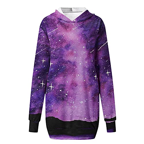 VEMOW Mujer Sudadera con Capucha Talla Grande Sudadera Vestido Manga Larga, San Valentín Casual Fiesta Primavera Otoño Suelta Túnica Corazón de Amor Estampado Jersey Hoodie(M02 Morado oscuro,M)