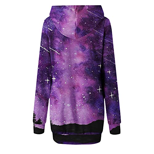 VEMOW Mujer Sudadera con Capucha Talla Grande Sudadera Vestido Manga Larga, San Valentín Casual Fiesta Primavera Otoño Suelta Túnica Corazón de Amor Estampado Jersey Hoodie(M02 Morado oscuro,M)