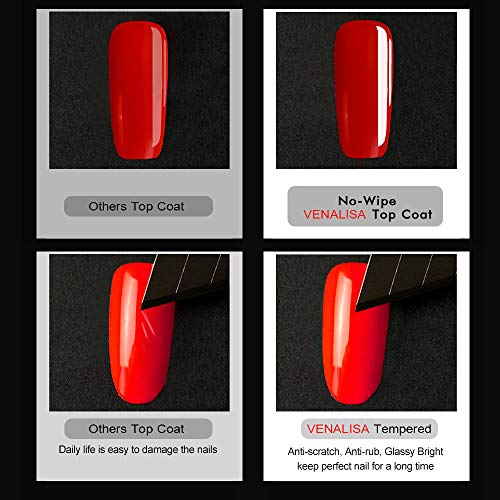 VENALISA 15ml Top Coat High Gloss Gel Nail Polish Long Lasting No Wipe Tempered Top Coat Soak Off UV LED Nail Gel Polish Nail Art Starter Manicure Salon DIY at Home, 0.53 OZ