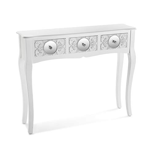 Versa Indra Mueble Recibidor Estrecho para la Entrada o el Pasillo, Mesa Consola, con 3 cajones, Medidas (Al x L x An) 80 x 25 x 95 cm, Madera, Color Blanco