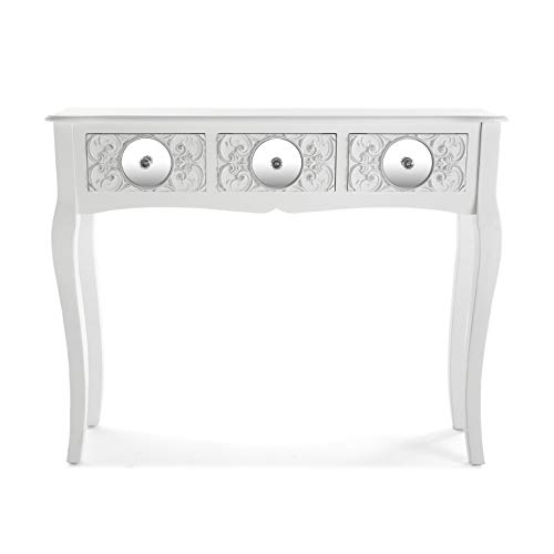 Versa Indra Mueble Recibidor Estrecho para la Entrada o el Pasillo, Mesa Consola, con 3 cajones, Medidas (Al x L x An) 80 x 25 x 95 cm, Madera, Color Blanco