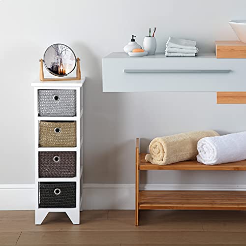 Versa Lingbo Mueble para el Baño, Cajonera con 4 cajones para organizar, Almacenaje moderno y divertido, Medidas (Al x L x An) 72 x 30 x 25 cm, Madera y Plástico, Color Blanco