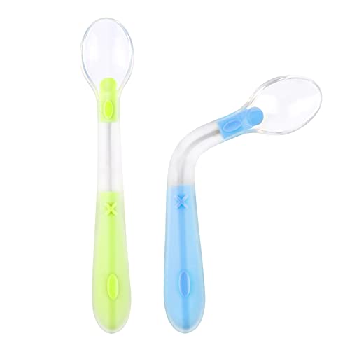 Vicloon 2pcs Cuchara de Silicona para Alimentación de Bebés con Función Plegable,Cucharas de Bebé, Cuchara para Bebé para Alentar Su Bebé Comer de Forma Independiente (Azul y Verde)