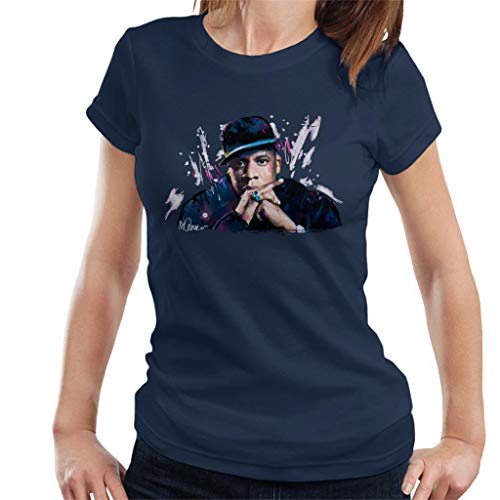 VINTRO Jay Z The Black Album - Camiseta para Mujer, diseño con Texto Retrato Original por Sidney Maurer Azul Azul Marino M