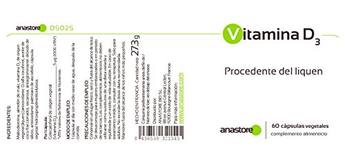 VITAMINA D3 * 100% de origen VEGETAL * 5 μg (200 UI) / 60 cápsulas * Refuerza el sistema inmunitario y mejora la salud musculoesquelética* Fabricado en FRANCIA * Garantía de satisfacción o reembolso