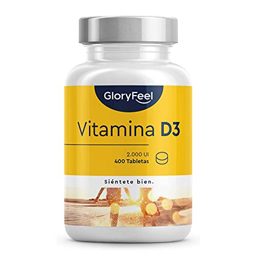 Vitamina D3 2000UI - 400 Tabletas Veganas (Suministro para 1+ año) - Respalda huesos, dientes, músculos y sistema inmunológico - Sin aditivos. Fabricado en Alemania