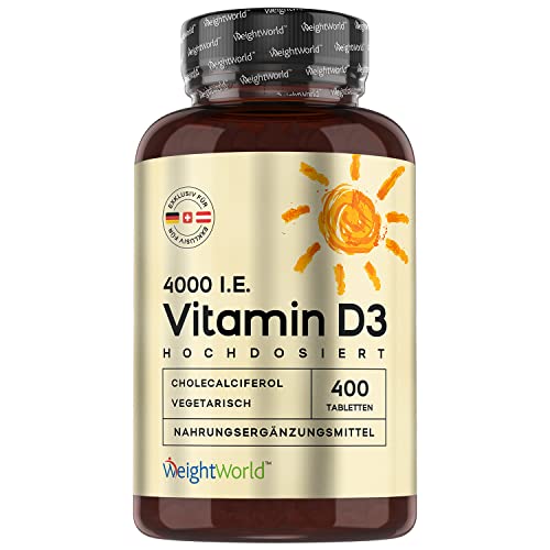 Vitamina D3 4000 UI Alta Dosis - 400 Comprimidos, Suplemento Vitamínico de Vitamina D Colecalciferol, Contribuye a la Función Normal del Sistema Inmunológico, 400 Días de Suministro