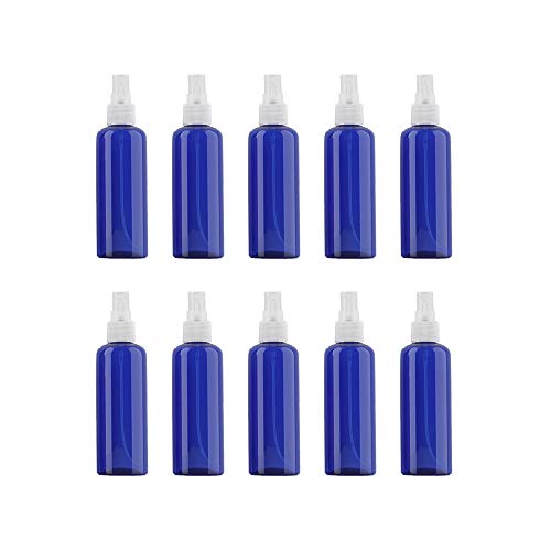 VOANZO 10PCS Botella de spray de plástico vacía 100ml Conjunto de atomizador de viaje de niebla fina Tamaño de viaje recargable Artículos de tocador de botella Contenedores de líquido (azul)