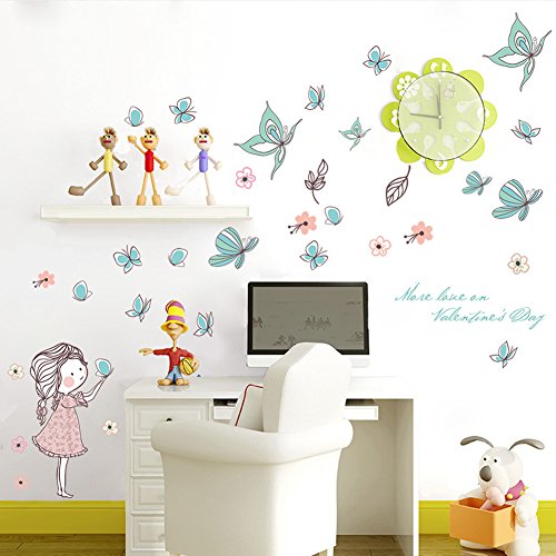 Wallpark Dibujos animados Lindo Niña Liberando Mariposa Desmontable Pegatinas de Pared Etiqueta de la Pared, Bebé Niños Hogar Infantiles Dormitorio Vivero DIY Decorativas Adhesivo Arte Murales