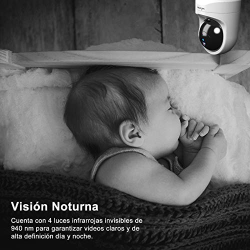 Wansview Cámara IP WiFi, 1080P Cámara Interior con Visión Noturna Detección de Movimiento, Audio Bidireccional, Compatible con Alexa, Cámara de Seguridad Bebé Mascotas, Q6 (NO Tiene autonomía)