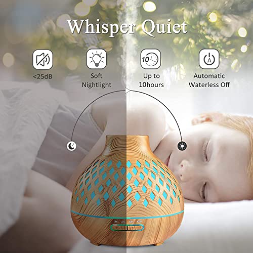 WaQoo Humidificador Aromaterapia Ultrasónico 400ml, Difusor de Aceite Esencial con 7-Color LED y Control Remoto, Apagado Automático Cuando Falta Agua, para Yoga, Salón, SPA, Oficina, Dormitorio