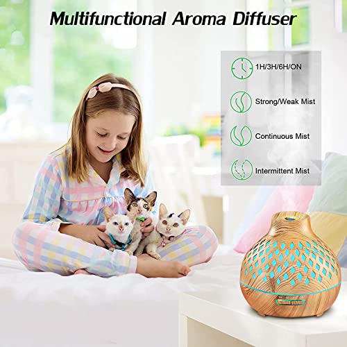 WaQoo Humidificador Aromaterapia Ultrasónico 400ml, Difusor de Aceite Esencial con 7-Color LED y Control Remoto, Apagado Automático Cuando Falta Agua, para Yoga, Salón, SPA, Oficina, Dormitorio