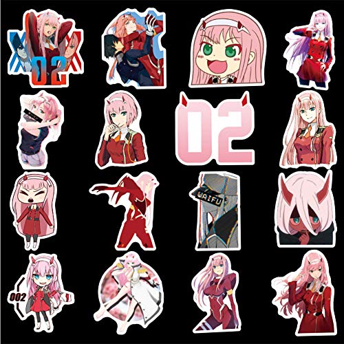 WayOuter Pegatinas Darling in the FRANXX 02 100 Piezas de Pegatinas de Anime para niños, monopatín para Ordenador portátil, Pegatina Impermeable para Coche