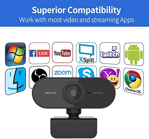 Webcam con micrófono, cámara web HD 1080p, cámara web para ordenador, enfoque automático Plug and Play, cámara USB para ordenador portátil, PC/Mac, estudio en línea