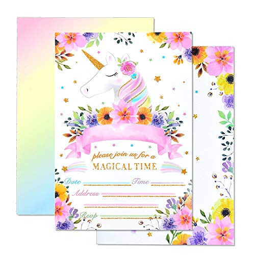 WERNNSAI Arcoíris Rutilar Unicornio Invitaciones - Mágico Unicornio Suministros de Fiesta para Chicas, Relleno Paquete de 20 Invitaciones para Fiestas con Sobres para Fiesta de cumpleaños Baby Shower