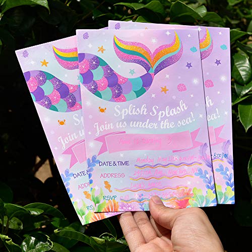 WERNNSAI Sirena Suministros para la Fiesta - Mágico Invitaciones de la Sirena para Chicas, Relleno Paquete de 20 Invitaciones para Fiestas Tarjetas con Sobres Cumpleaños Boda Baby Shower Piscina