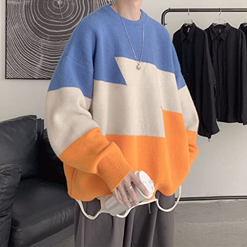 WGHJK Suéter de invierno hombres crewneck jersey suéter punto patrón geométrico calle streetwear de gran tamaño suelto ropa de ajuste (Color : C, Size : S code)