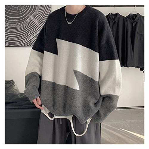 WGHJK Suéter de invierno hombres crewneck jersey suéter punto patrón geométrico calle streetwear de gran tamaño suelto ropa de ajuste (Color : C, Size : S code)