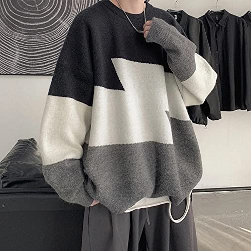 WGHJK Suéter de invierno hombres crewneck jersey suéter punto patrón geométrico calle streetwear de gran tamaño suelto ropa de ajuste (Color : C, Size : S code)