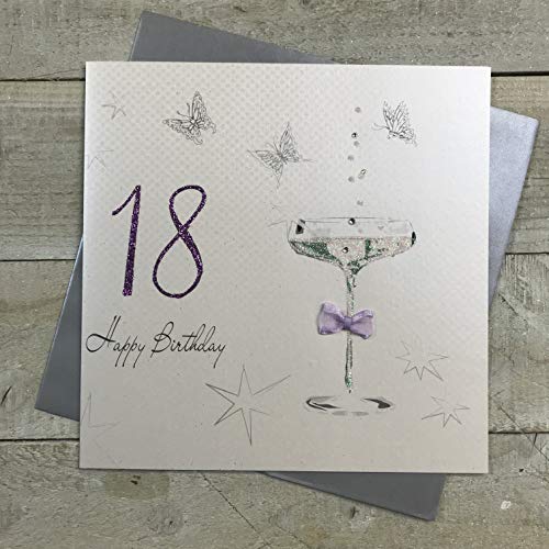 White Cotton Cards Hecha a Mano para 18th cumpleaños con Texto en inglés