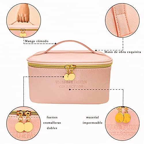 White Ze Bolsa de Maquillaje de Viaje, Neceser de Maquillaje Impermeable, Neceser Organizador de Maquillaje Profesional, Bolsa de cosméticos para Mujeres y niñas(Rosa)