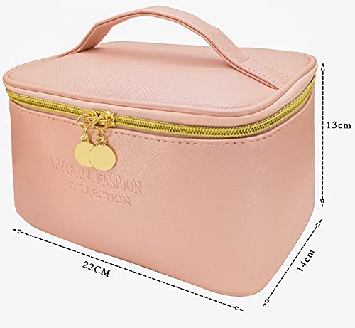 White Ze Bolsa de Maquillaje de Viaje, Neceser de Maquillaje Impermeable, Neceser Organizador de Maquillaje Profesional, Bolsa de cosméticos para Mujeres y niñas(Rosa)