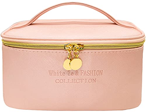 White Ze Bolsa de Maquillaje de Viaje, Neceser de Maquillaje Impermeable, Neceser Organizador de Maquillaje Profesional, Bolsa de cosméticos para Mujeres y niñas(Rosa)