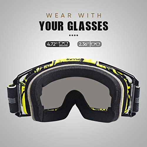 WholeFire Gafas de Motocicleta, ATV Dirt Bike Off Road Racing MX Riding Goggle, UV400 para Ciclismo, Motocross para Deportes al Aire Libre, Amarillo