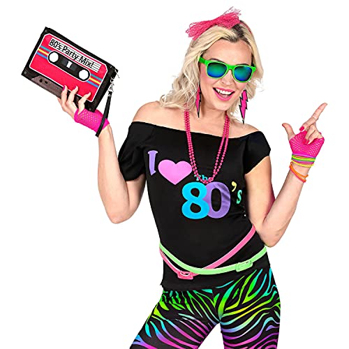 WIDMANN Widmann-29413 29413 Moda de los años 80, para Adultos, Camiseta sin Mangas, I Love 80s, Disco Fieber, neón, Fiesta temática, Carnaval, Multicolor, Small/Medium