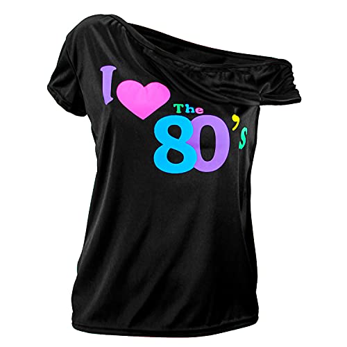 WIDMANN Widmann-29413 29413 Moda de los años 80, para Adultos, Camiseta sin Mangas, I Love 80s, Disco Fieber, neón, Fiesta temática, Carnaval, Multicolor, Small/Medium