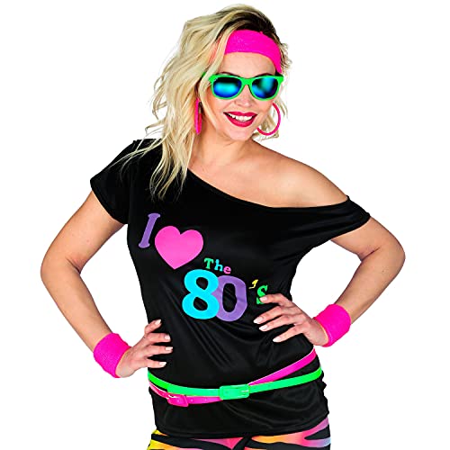 WIDMANN Widmann-29413 29413 Moda de los años 80, para Adultos, Camiseta sin Mangas, I Love 80s, Disco Fieber, neón, Fiesta temática, Carnaval, Multicolor, Small/Medium