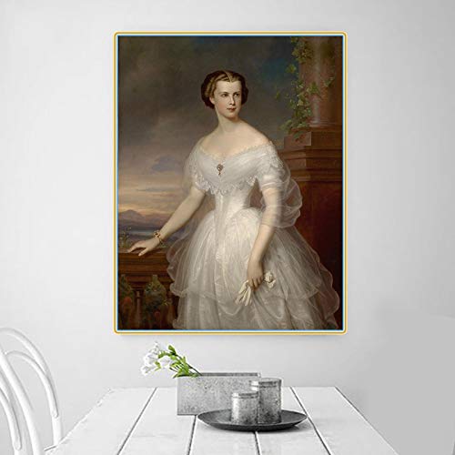 Winterhalter 《Elisabeth Emperatriz de Austria》 Cuadro de reproducción de arte de pintura en lienzo para la decoración del dormitorio de la sala de estar 30x40cm Sin marco