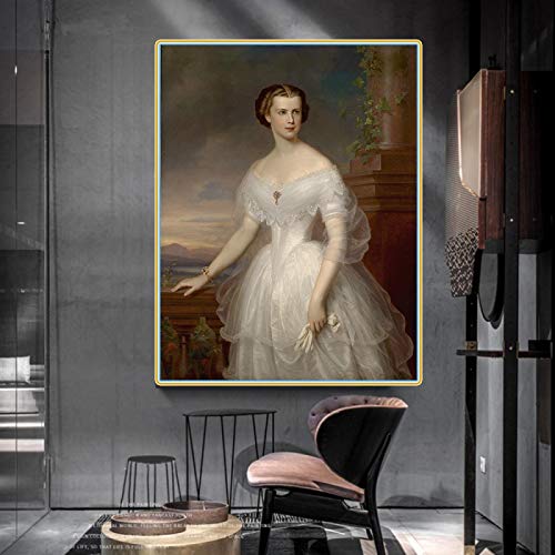 Winterhalter 《Elisabeth Emperatriz de Austria》 Cuadro de reproducción de arte de pintura en lienzo para la decoración del dormitorio de la sala de estar 30x40cm Sin marco