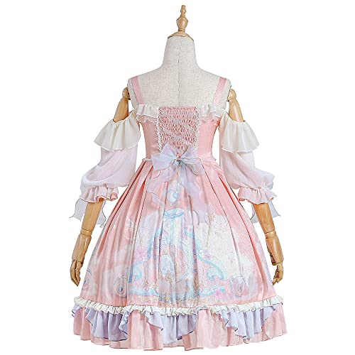 WKNBEU Vestido Dulce Lolita de Talla Grande, Falda de una Pieza, Ropa Kawaii, Vestido Victoriano, Vestidos Vintage Rosas para Mujer, Vestido de Princesa para niñas Pink-XXL