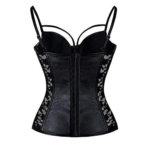 Woboren Corsé Cuero Bustier con Liguero para Mujer Conjuntos de Lencería Corpiños de Encaje Negro (Negro, 2XL)