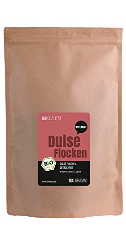 Wohltuer Copos de dulse orgánicos de 100 g, de comercio justo y recogida sostenible y certificada, de Dulse algas orgánicas, secados en el Atlántico