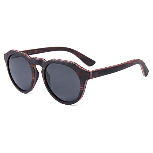 WOLA FLORA Gafas de sol de madera para mujer, redondas, planas, polarizadas, UV400, ébano.