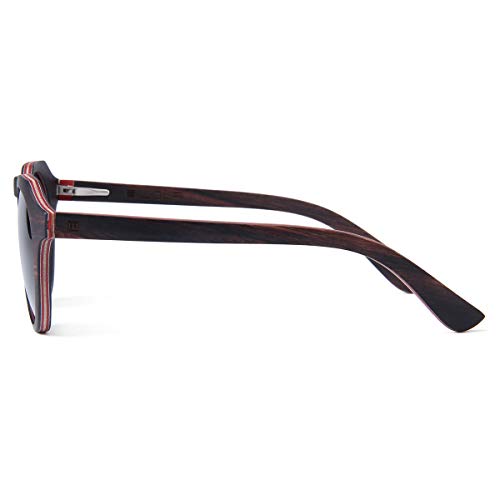 WOLA FLORA Gafas de sol de madera para mujer, redondas, planas, polarizadas, UV400, ébano.