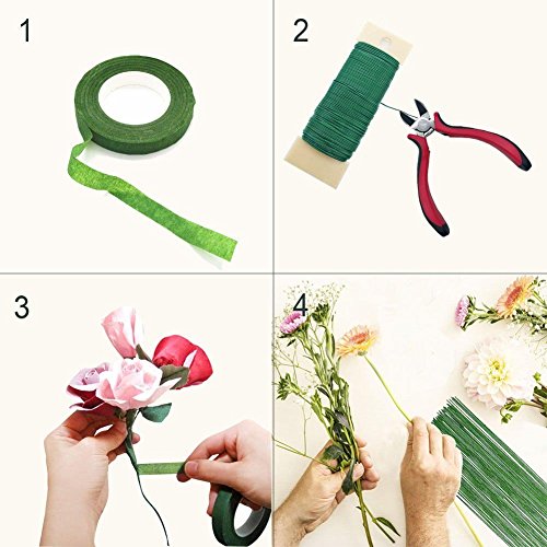 Woohome 8 Pz Herramienta Florales 1/2 Cinta Floral Verde y Marrón Stem Tape, Alambre Floral de Calibre 22, Alambre Floral Wire 26 y 4 1/2 Inch Cortador de Alambre