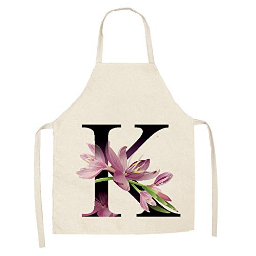 wsxcfyjh Delantal Cocina Baberos Delantales De Cocina con Letras Y Flores para Mujer, Baberos De Lino De Algodón, Limpieza del Hogar, Delantal De Cocina para El Hogar, 55 * 68 Cm-11_55X68Cm_For_Adult