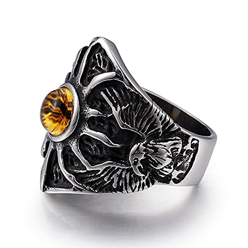 WYPAN Anillo Retro de Ojo Diablo Malvado para Hombre, Joya Ojos Turquesa Unisex, Joyería Amuleto Acero Inoxidable Gótico Punk Biker Vintage,Steel Color,12