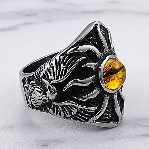 WYPAN Anillo Retro de Ojo Diablo Malvado para Hombre, Joya Ojos Turquesa Unisex, Joyería Amuleto Acero Inoxidable Gótico Punk Biker Vintage,Steel Color,12