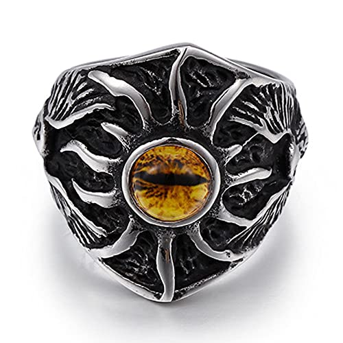 WYPAN Anillo Retro de Ojo Diablo Malvado para Hombre, Joya Ojos Turquesa Unisex, Joyería Amuleto Acero Inoxidable Gótico Punk Biker Vintage,Steel Color,12