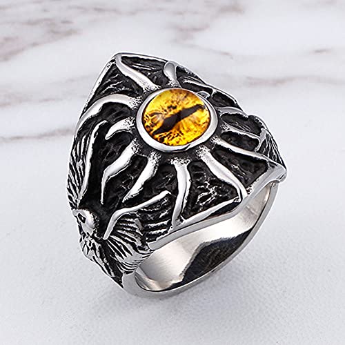 WYPAN Anillo Retro de Ojo Diablo Malvado para Hombre, Joya Ojos Turquesa Unisex, Joyería Amuleto Acero Inoxidable Gótico Punk Biker Vintage,Steel Color,12