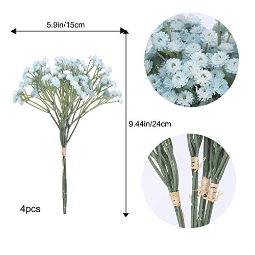 XHXSTORE 4pcs Ramo de Flores Artificiales Pequeñas 24cm Bouquet Gypsophila Paniculata Azul Plastico para Jarrones Boda Ramo de Novia Arreglo Floral Mesa Hojar Navidad